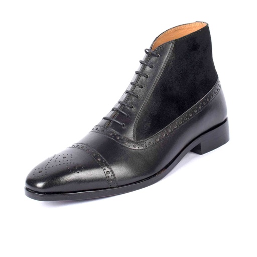 [UNI-2313] Black Wing Tip Semi Brogue Boot (UENT-MW-4|MIS/1)